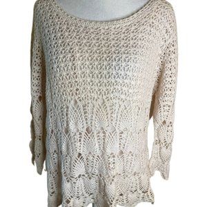 Carolyn Taylor for by Design Essentials Ivory Crocheted Long Sleeve Top Size Med